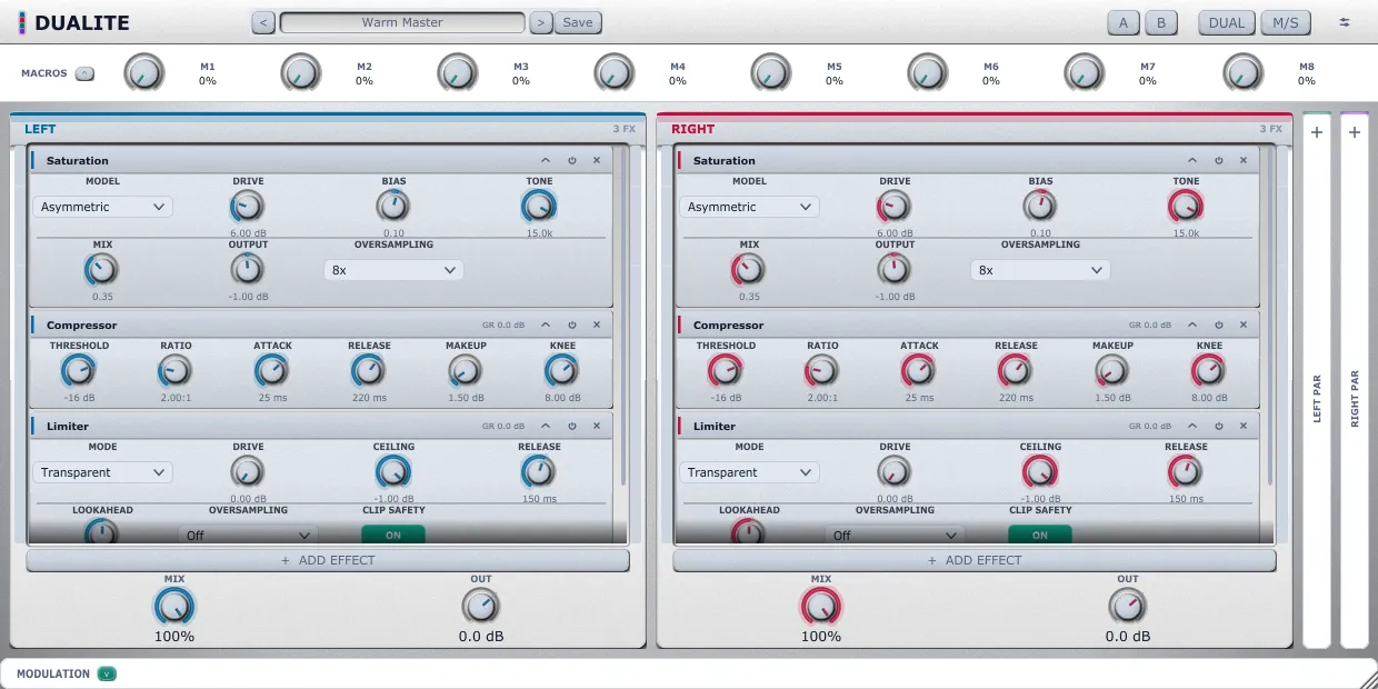 The Dualite interface in its light theme